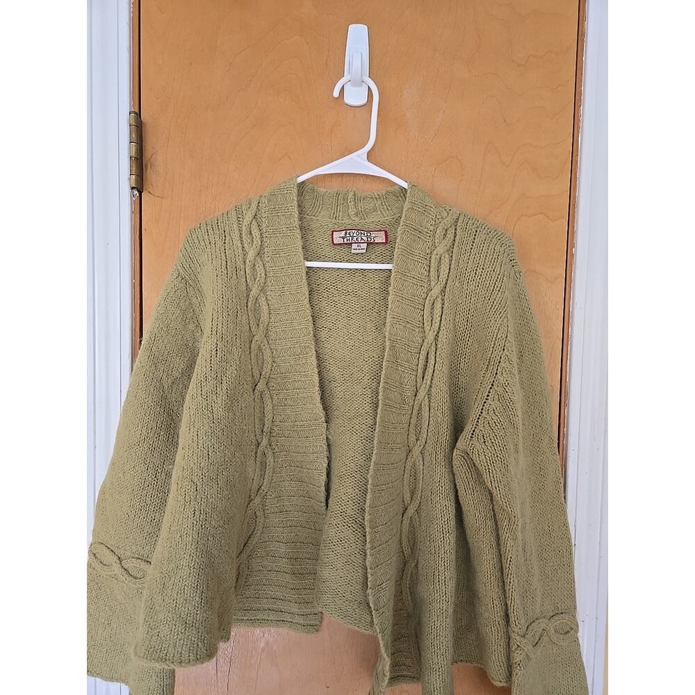 BEYOND THREADS Alpaca Peruvian Shawl Style Cardigan Size XL Green